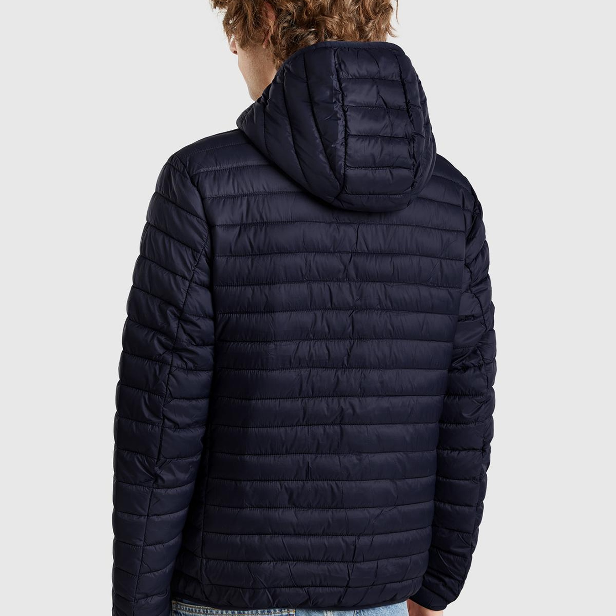 Erkek Lacivert Polyester Dolgulu Regular Fit Kapüşonlu Puffer Mont