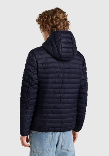  Erkek Lacivert Polyester Dolgulu Regular Fit Kapüşonlu Puffer Mont