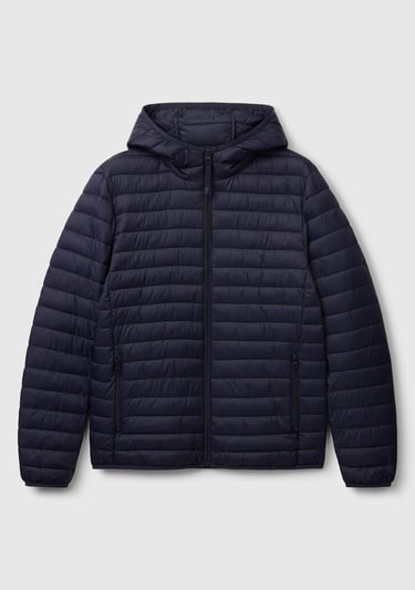  Erkek Lacivert Polyester Dolgulu Regular Fit Kapüşonlu Puffer Mont