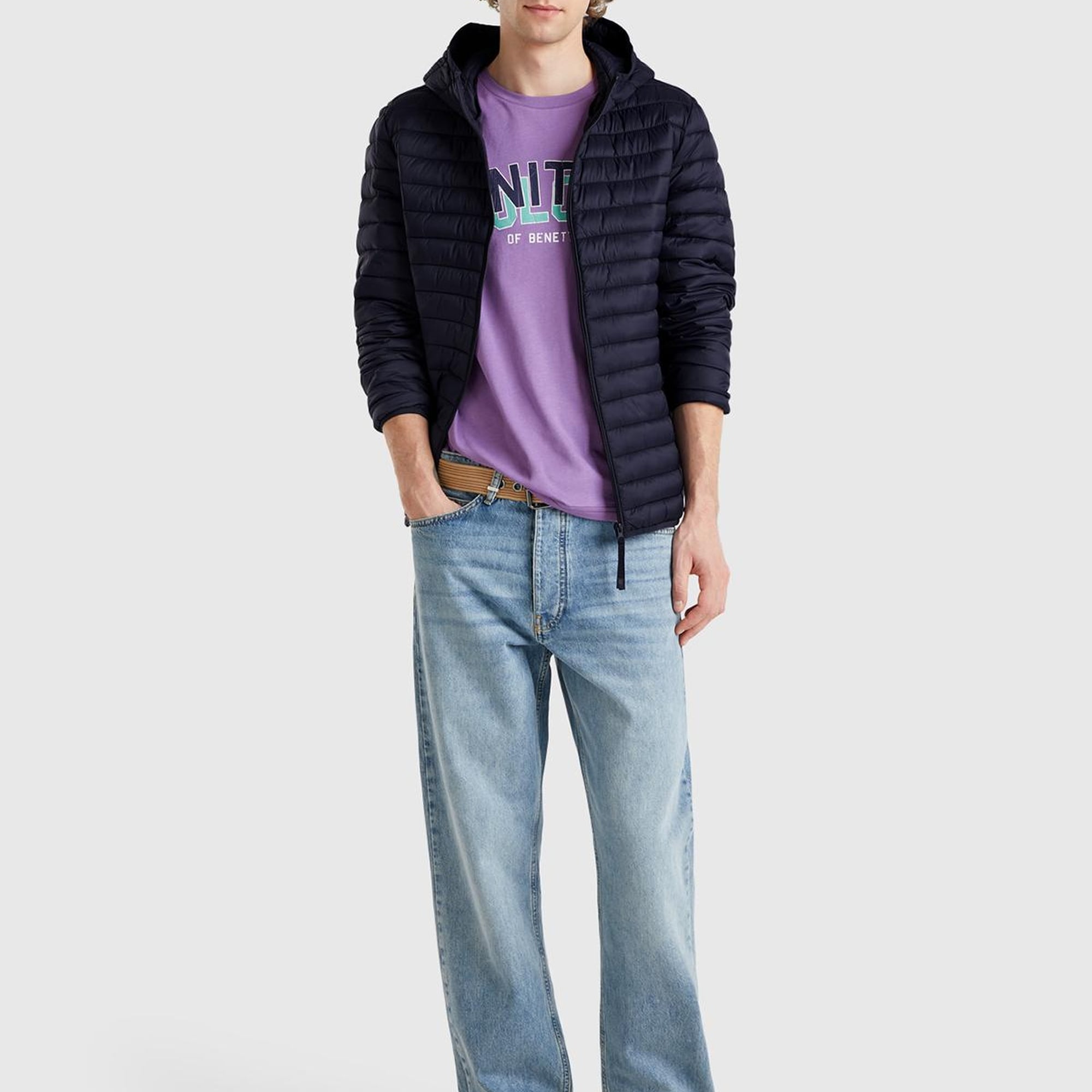 Erkek Lacivert Polyester Dolgulu Regular Fit Kapüşonlu Puffer Mont