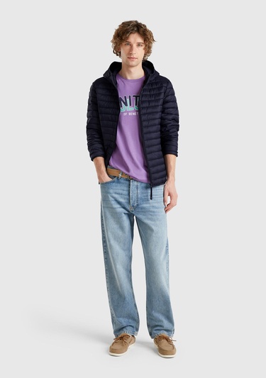  Erkek Lacivert Polyester Dolgulu Regular Fit Kapüşonlu Puffer Mont