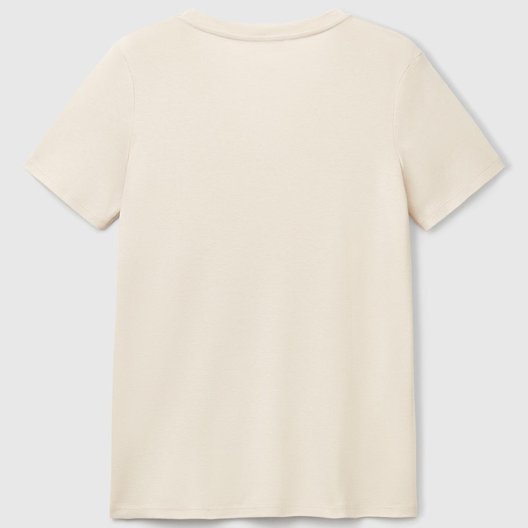 Kadın Taş Rengi %100 Pamuk V Yaka Basic T-Shirt