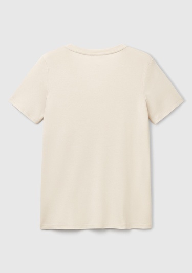  Kadın Taş Rengi %100 Pamuk V Yaka Basic T-Shirt