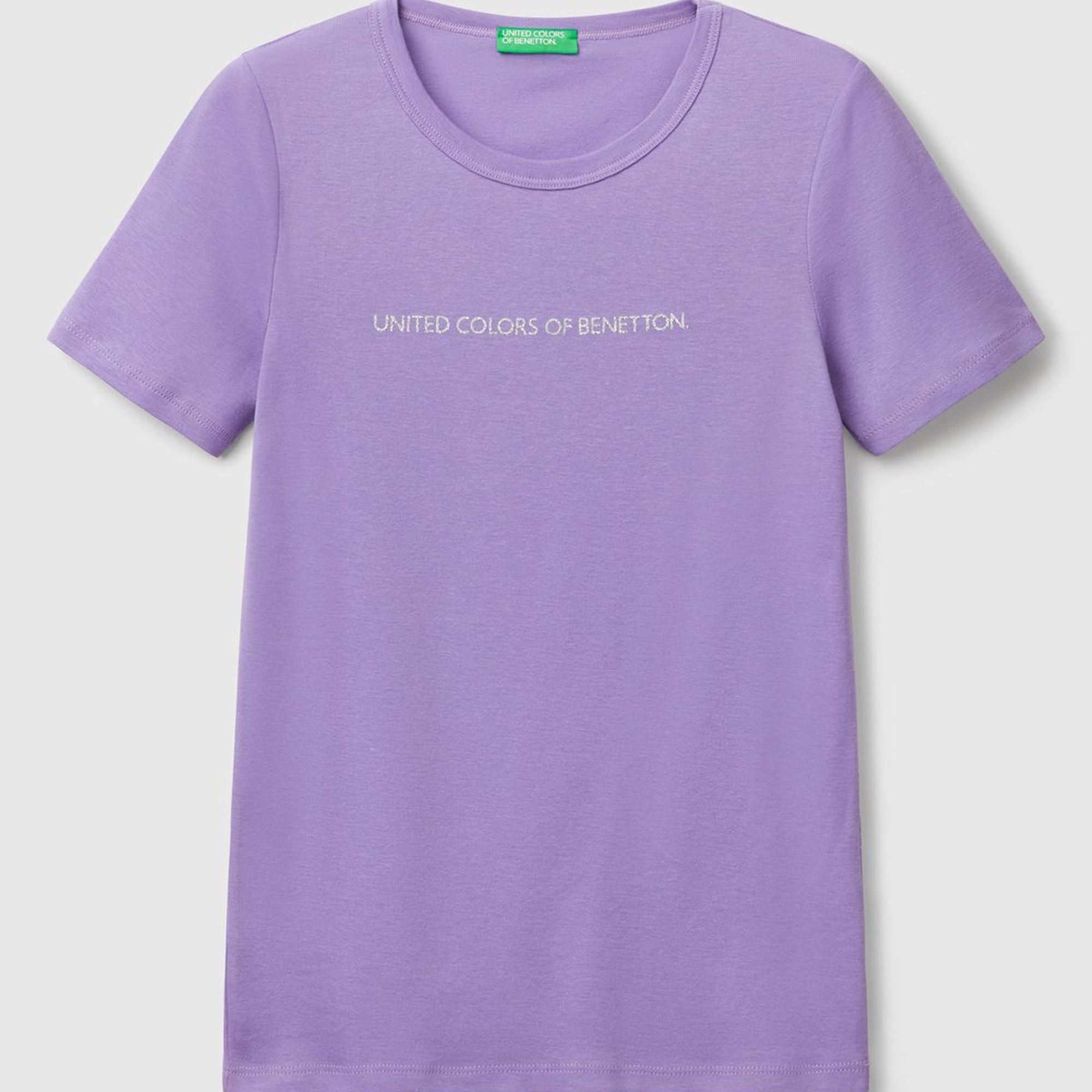 Kadın Mor %100 Koton Benetton Yazılı Basic T-Shirt