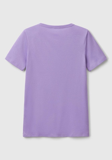  Kadın Mor %100 Koton Benetton Yazılı Basic T-Shirt