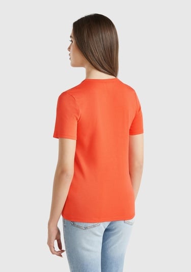  Kadın Turuncu %100 Koton Basic Kısa Kollu Bisiklet Yaka T-Shirt