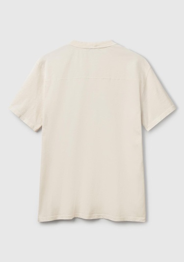  Erkek Bej-Yeşil %100 Pamuk Yıpranmış Efektli Önü Baskılı Relax Fit T-Shirt