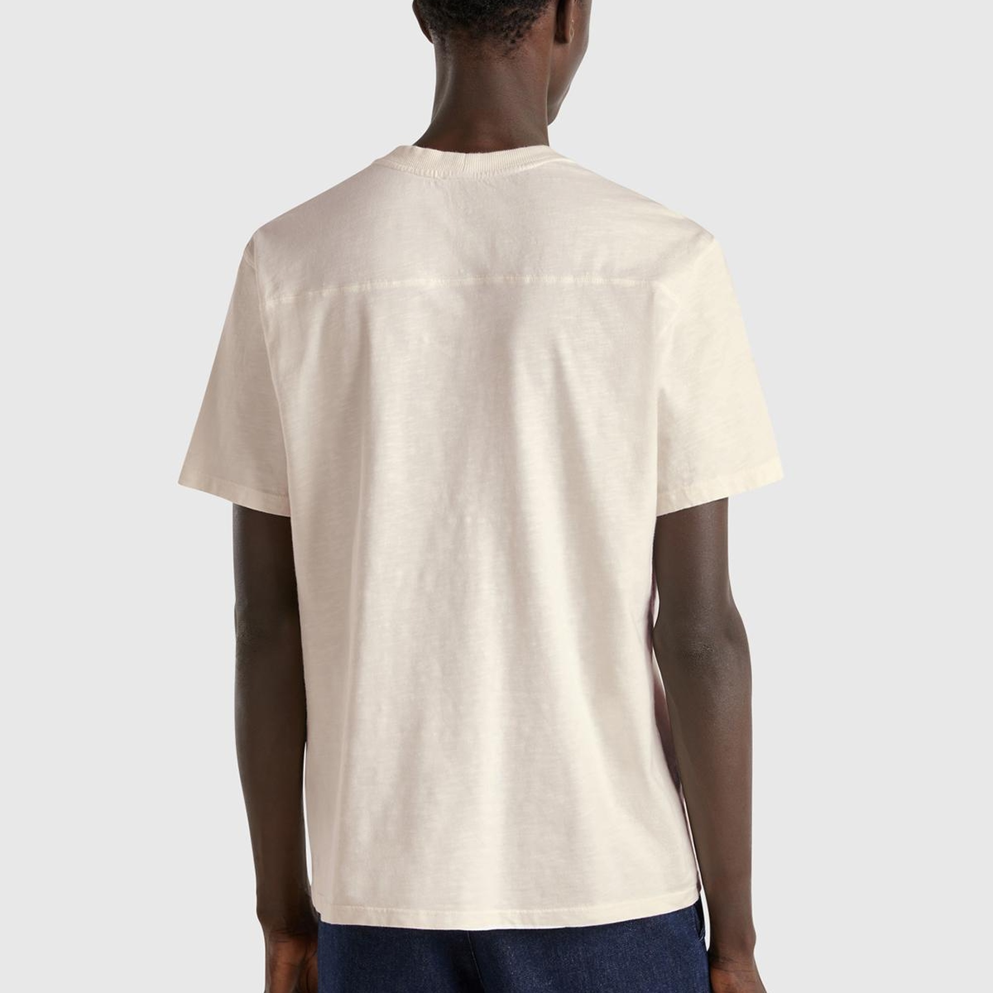 Erkek Bej-Yeşil %100 Pamuk Yıpranmış Efektli Önü Baskılı Relax Fit T-Shirt