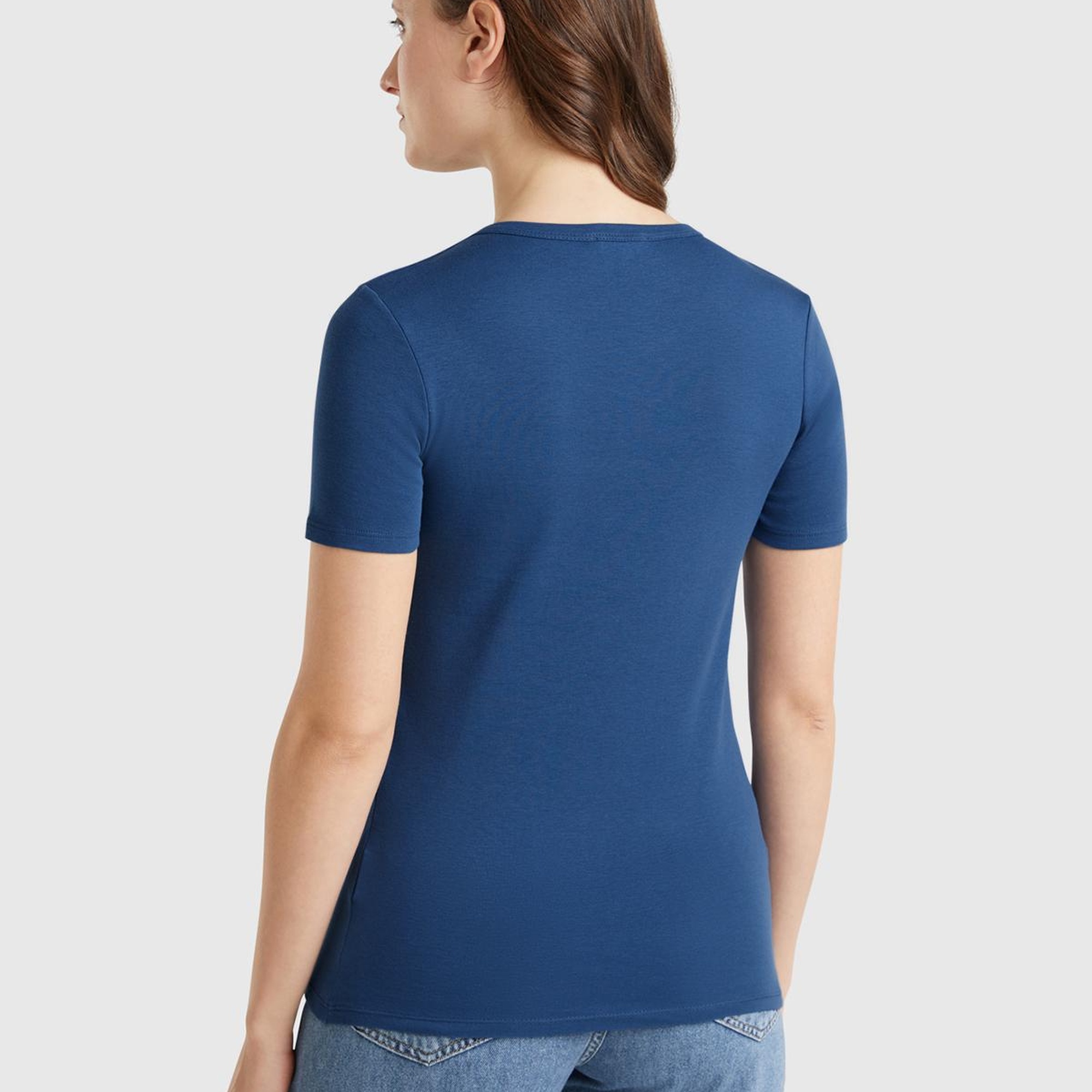 Kadın Denim %100 Koton Benetton Yazılı Basic T-Shirt
