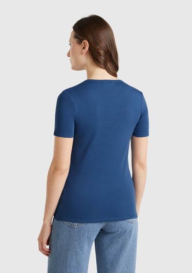  Kadın Denim %100 Koton Benetton Yazılı Basic T-Shirt