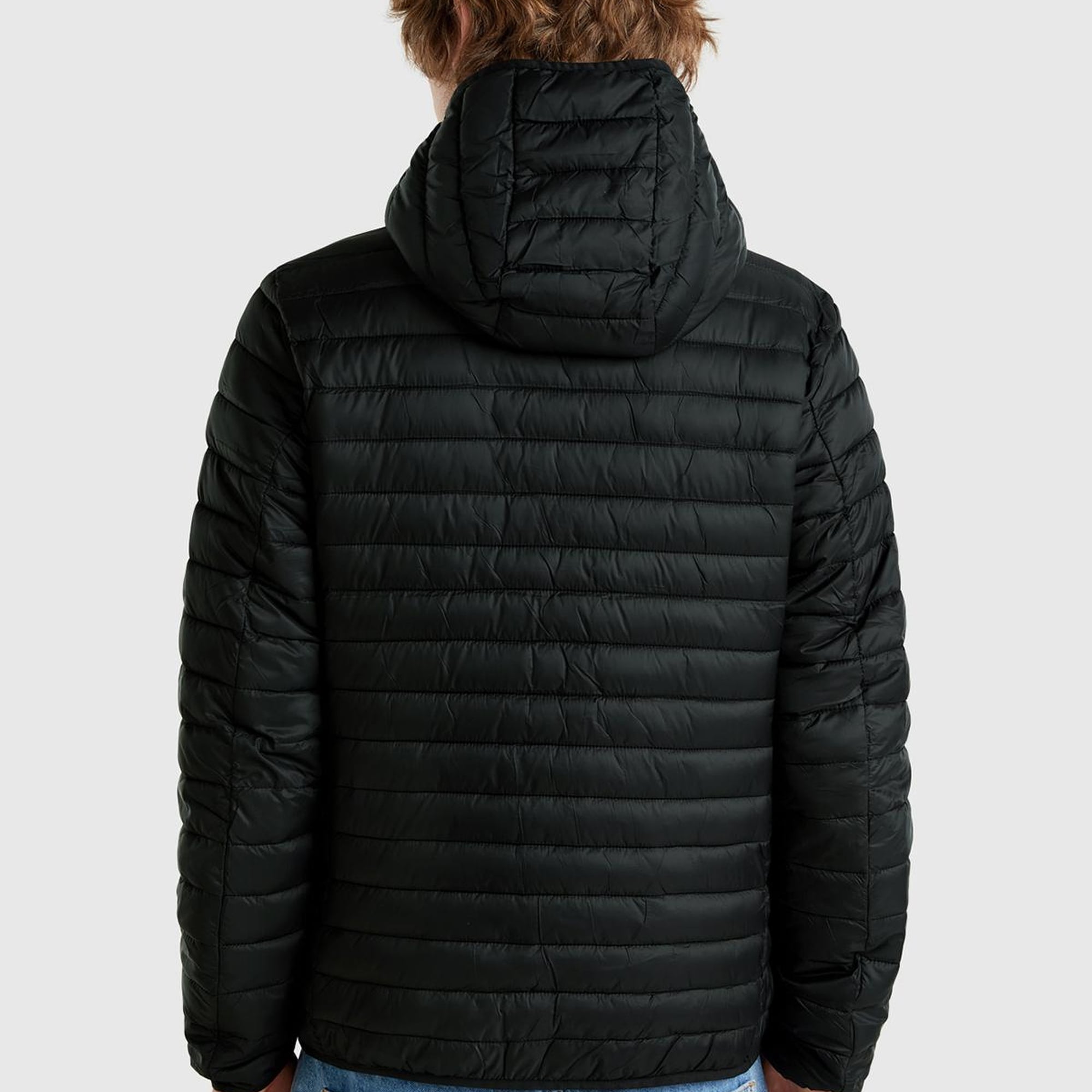 Erkek Siyah Polyester Dolgulu Regular Fit Kapüşonlu Puffer Mont