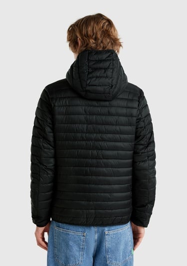  Erkek Siyah Polyester Dolgulu Regular Fit Kapüşonlu Puffer Mont