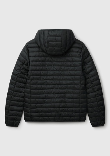  Erkek Siyah Polyester Dolgulu Regular Fit Kapüşonlu Puffer Mont