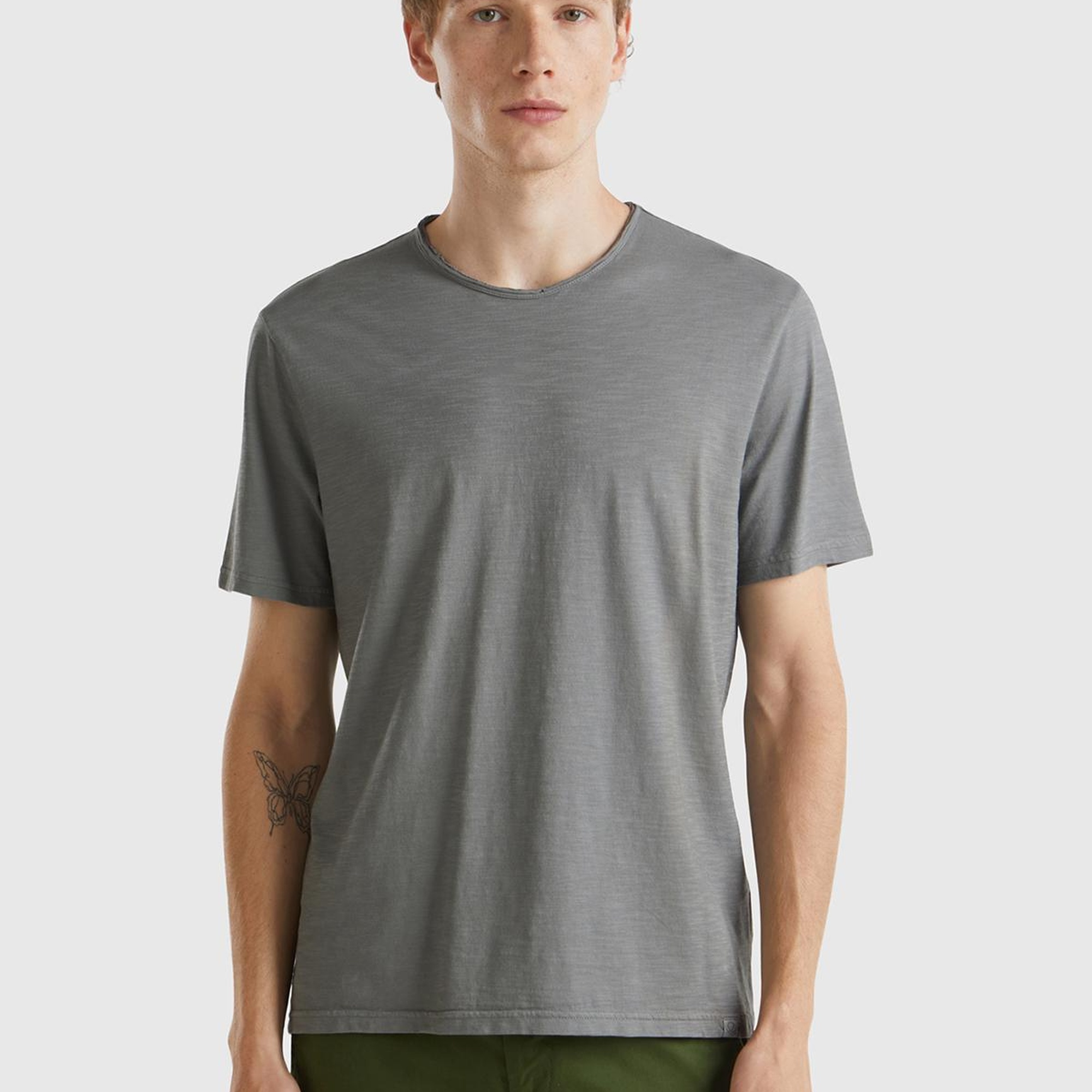 Erkek Antrasit Bisiklet Yaka Slub T-shirt