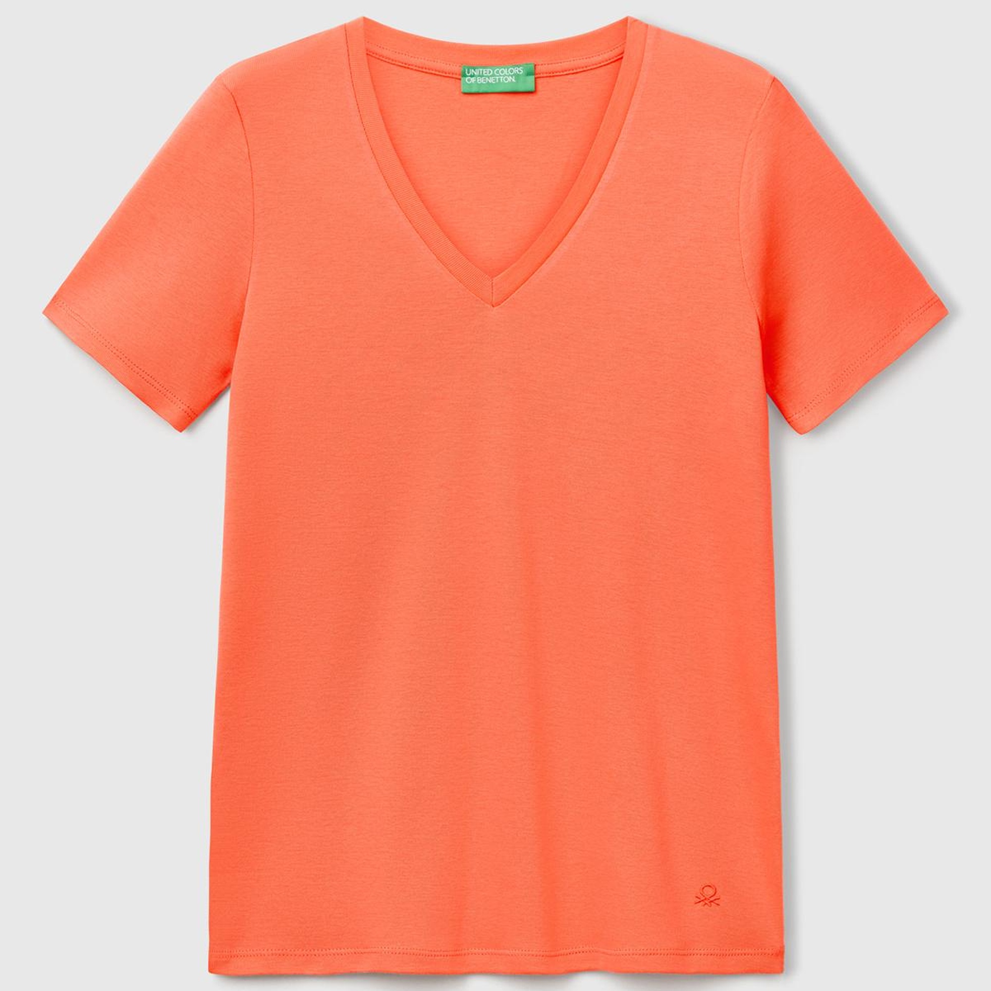 Kadın Turuncu %100 Pamuk V Yaka Basic T-Shirt