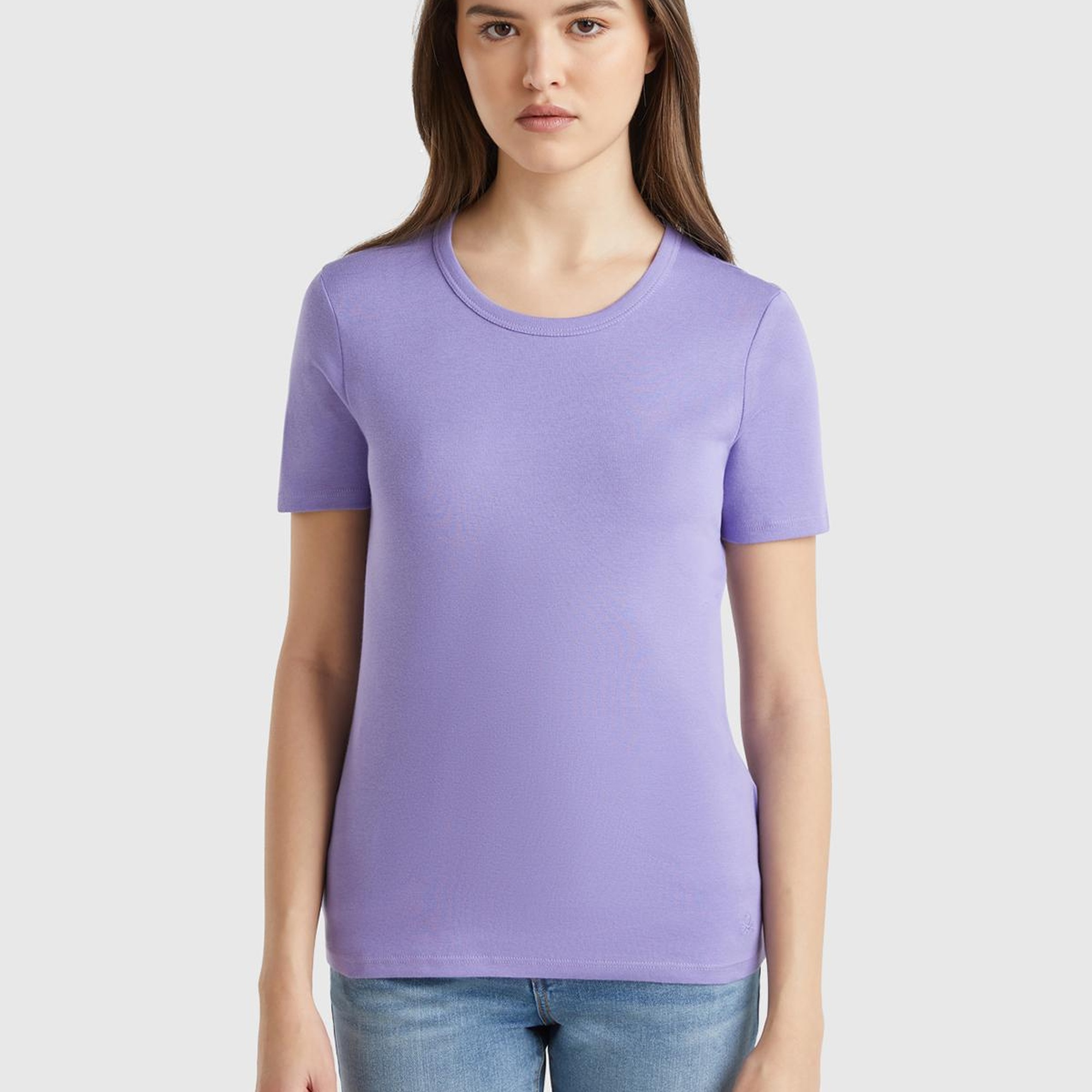 Kadın Mor %100 Koton Basic Kısa Kollu Bisiklet Yaka T-Shirt