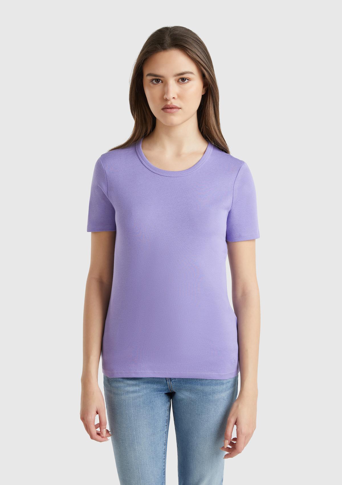  Kadın Mor %100 Koton Basic Kısa Kollu Bisiklet Yaka T-Shirt