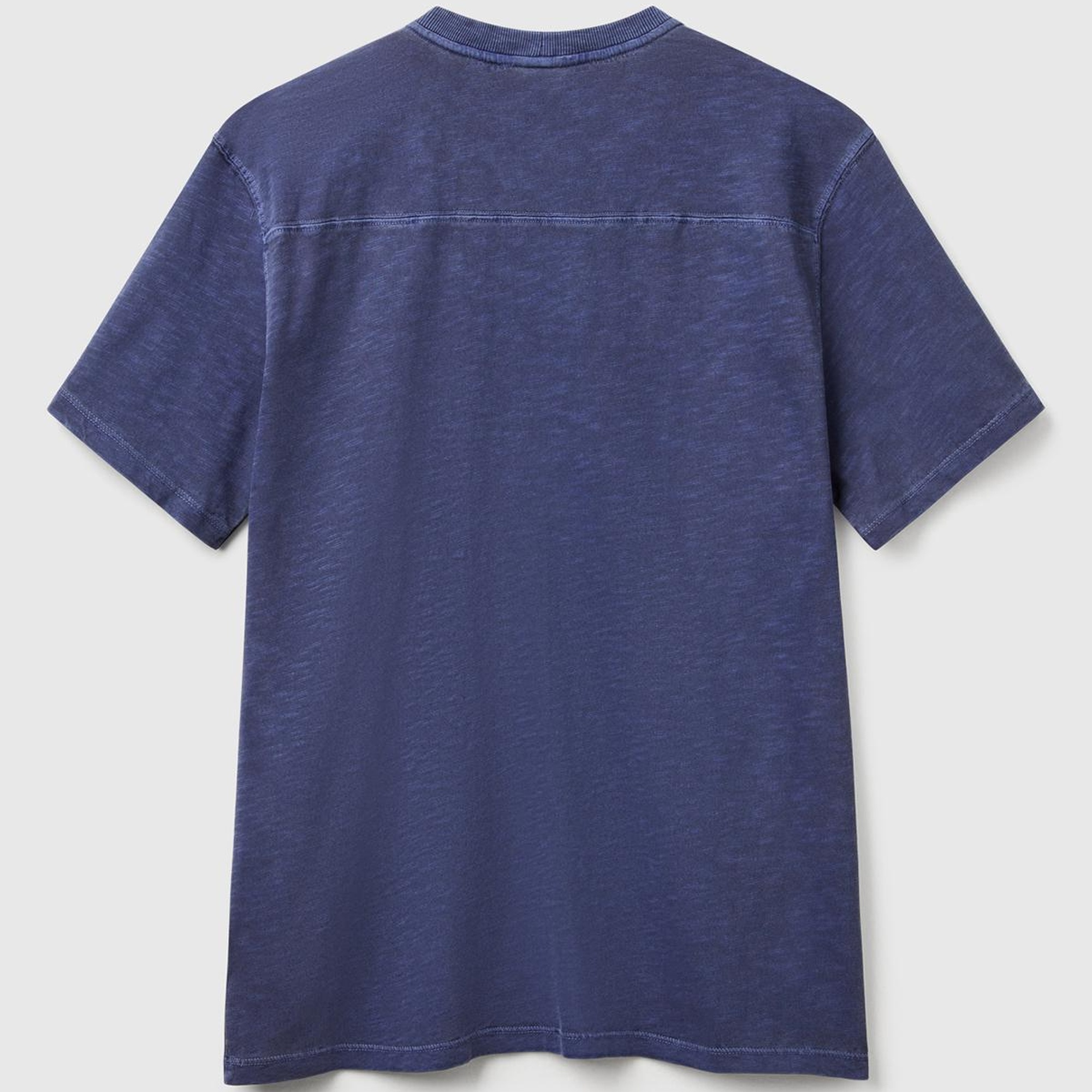 Erkek İndigo %100 Pamuk Yıpranmış Efektli Önü Baskılı Relax Fit T-Shirt