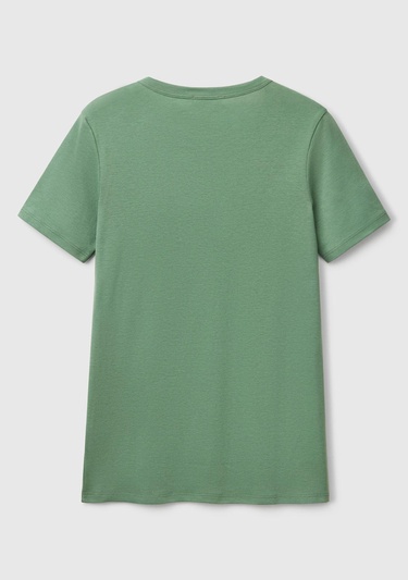  Kadın Açık Yeşil %100 Koton Benetton Yazılı Basic T-Shirt