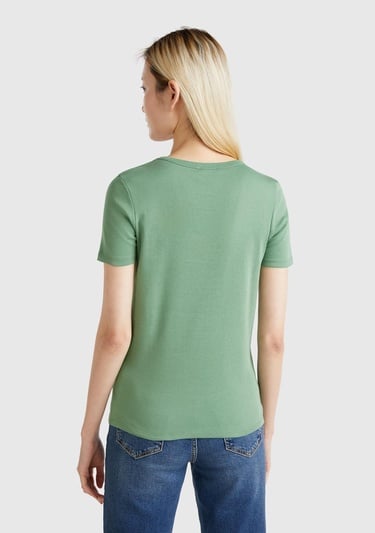  Kadın Açık Yeşil %100 Koton Benetton Yazılı Basic T-Shirt