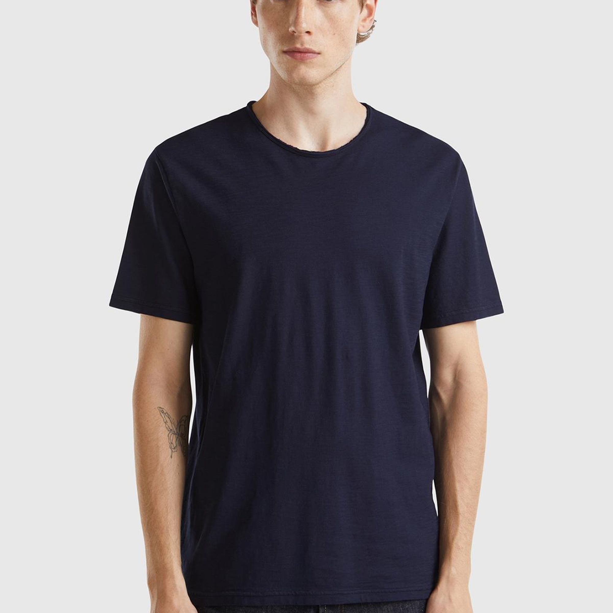 Erkek Lacivert Bisiklet Yaka Slub T-shirt