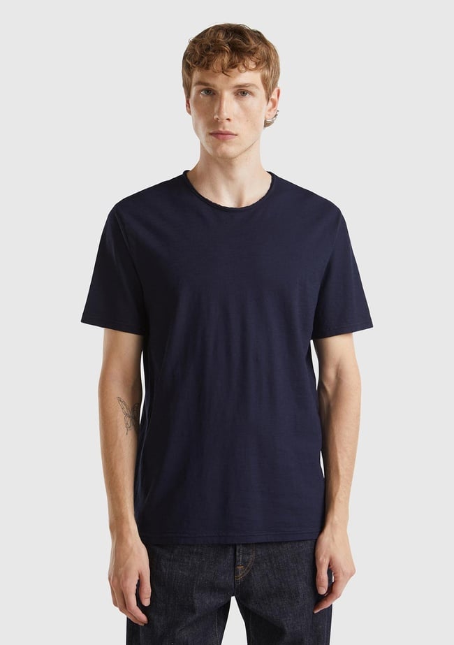  Erkek Lacivert Bisiklet Yaka Slub T-shirt