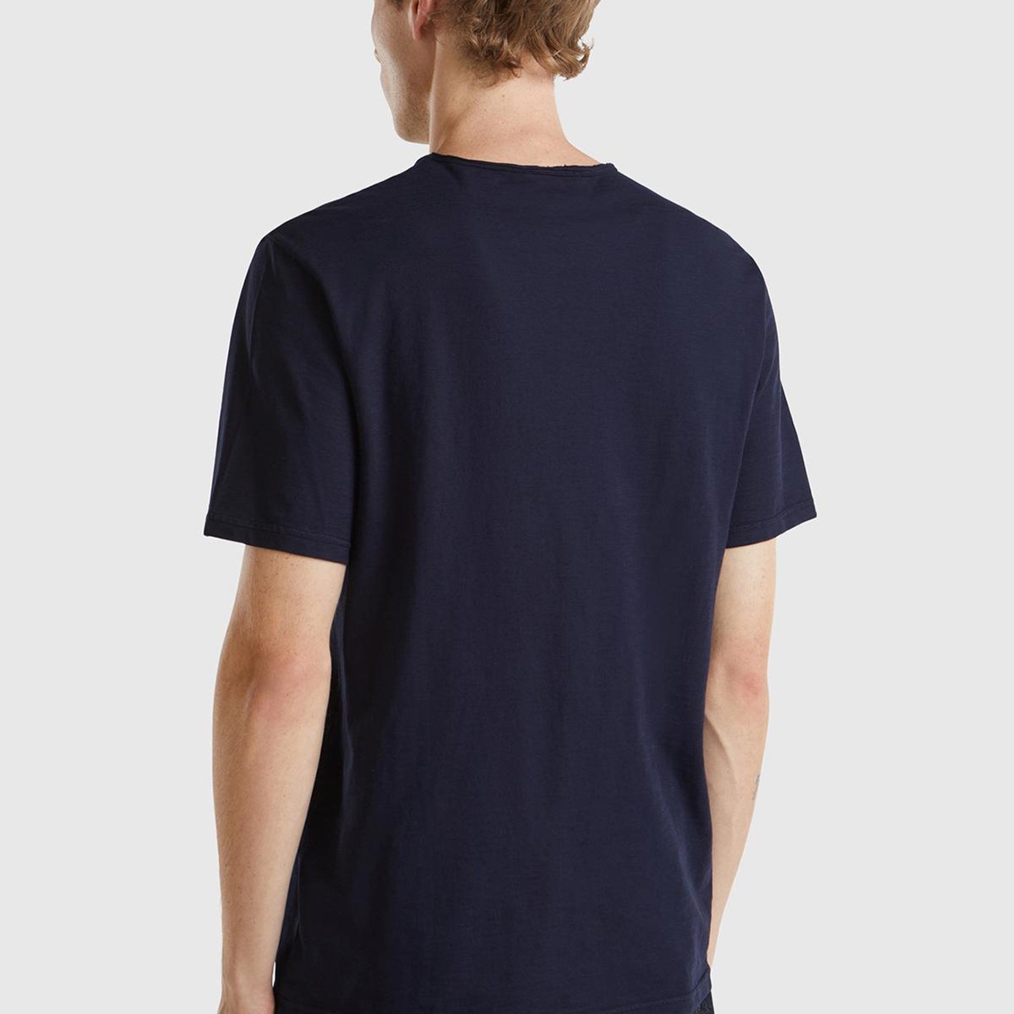 Erkek Lacivert Bisiklet Yaka Slub T-shirt