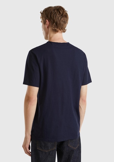  Erkek Lacivert Bisiklet Yaka Slub T-shirt