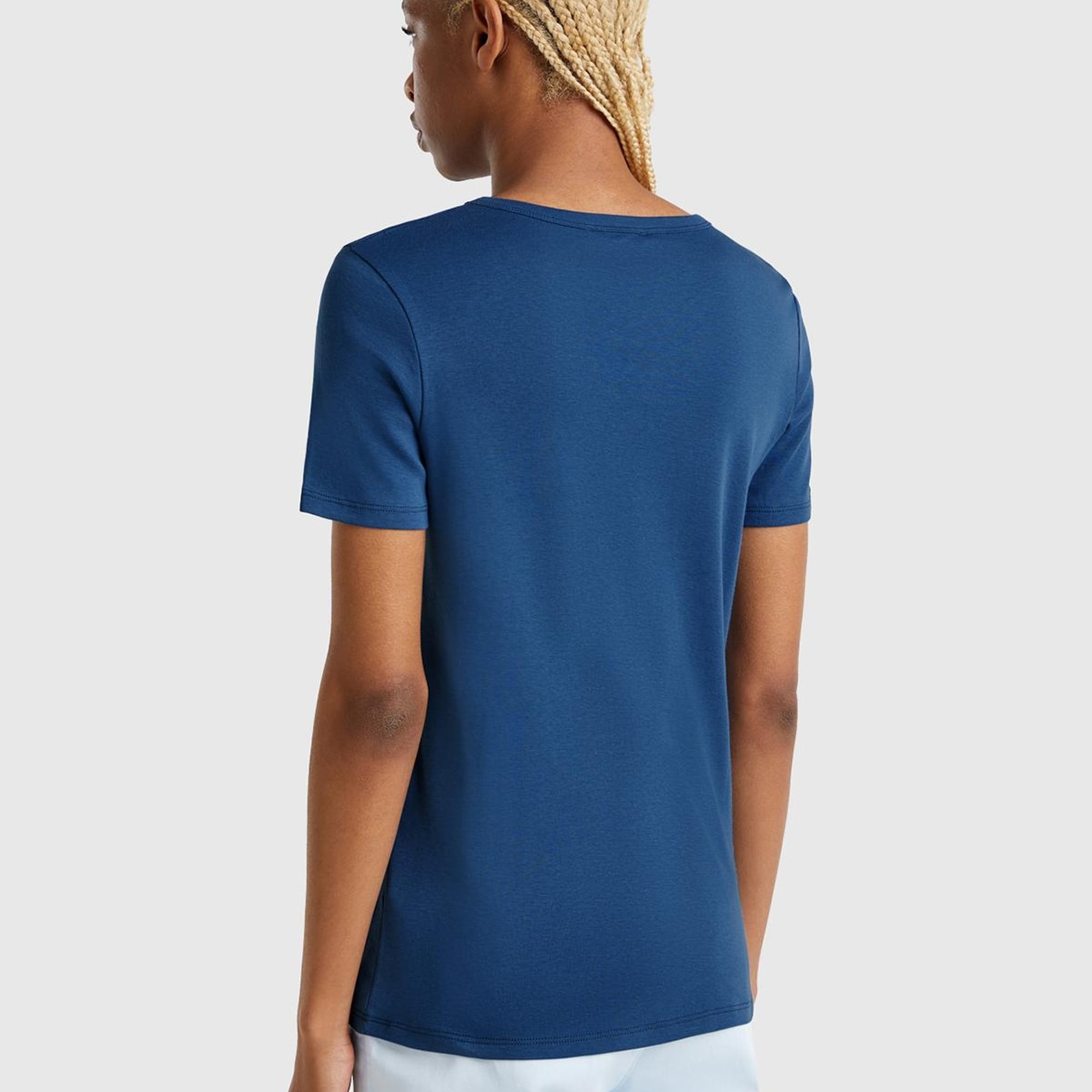 Kadın Denim %100 Koton Basic Kısa Kollu Bisiklet Yaka T-Shirt