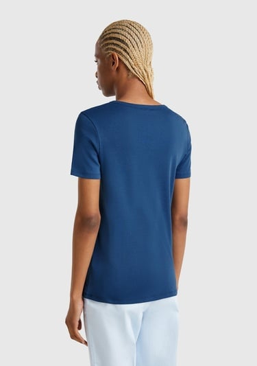  Kadın Denim %100 Koton Basic Kısa Kollu Bisiklet Yaka T-Shirt