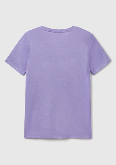  Kadın Mor %100 Pamuk V Yaka Basic T-Shirt