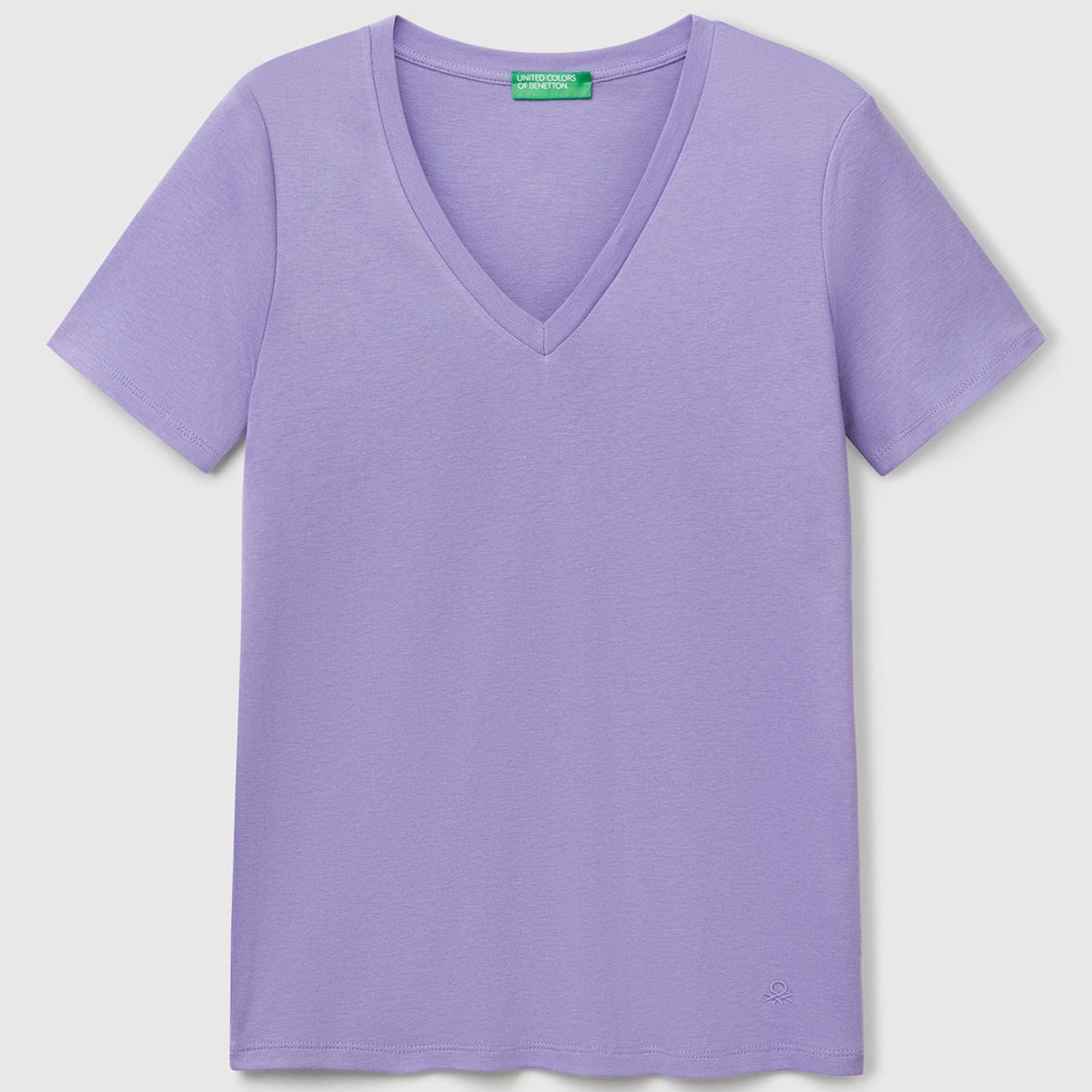 Kadın Mor %100 Pamuk V Yaka Basic T-Shirt