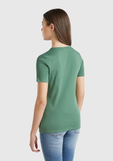  Kadın Açık Yeşil %100 Koton Basic Kısa Kollu Bisiklet Yaka T-Shirt