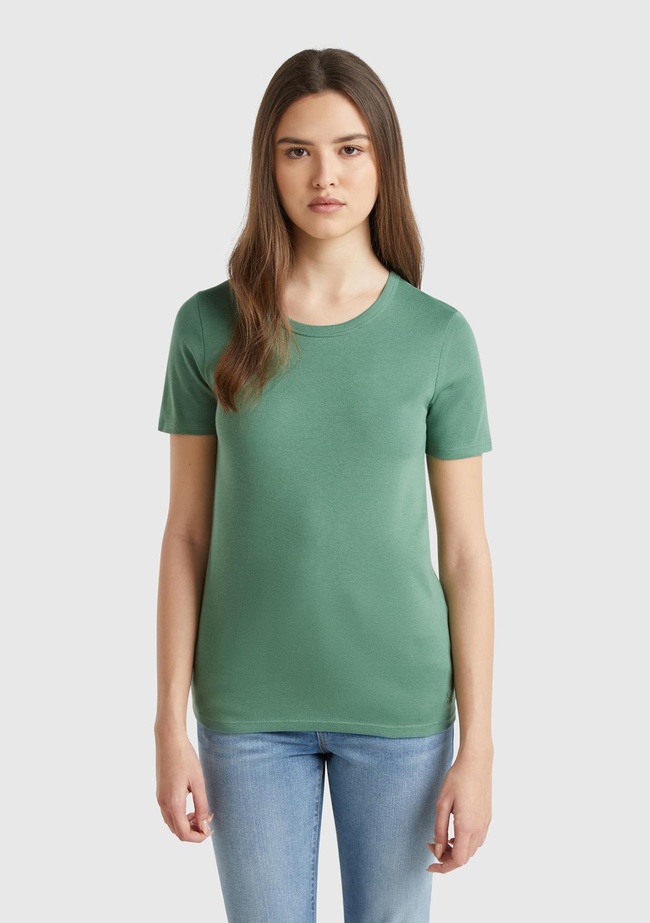  Kadın Açık Yeşil %100 Koton Basic Kısa Kollu Bisiklet Yaka T-Shirt