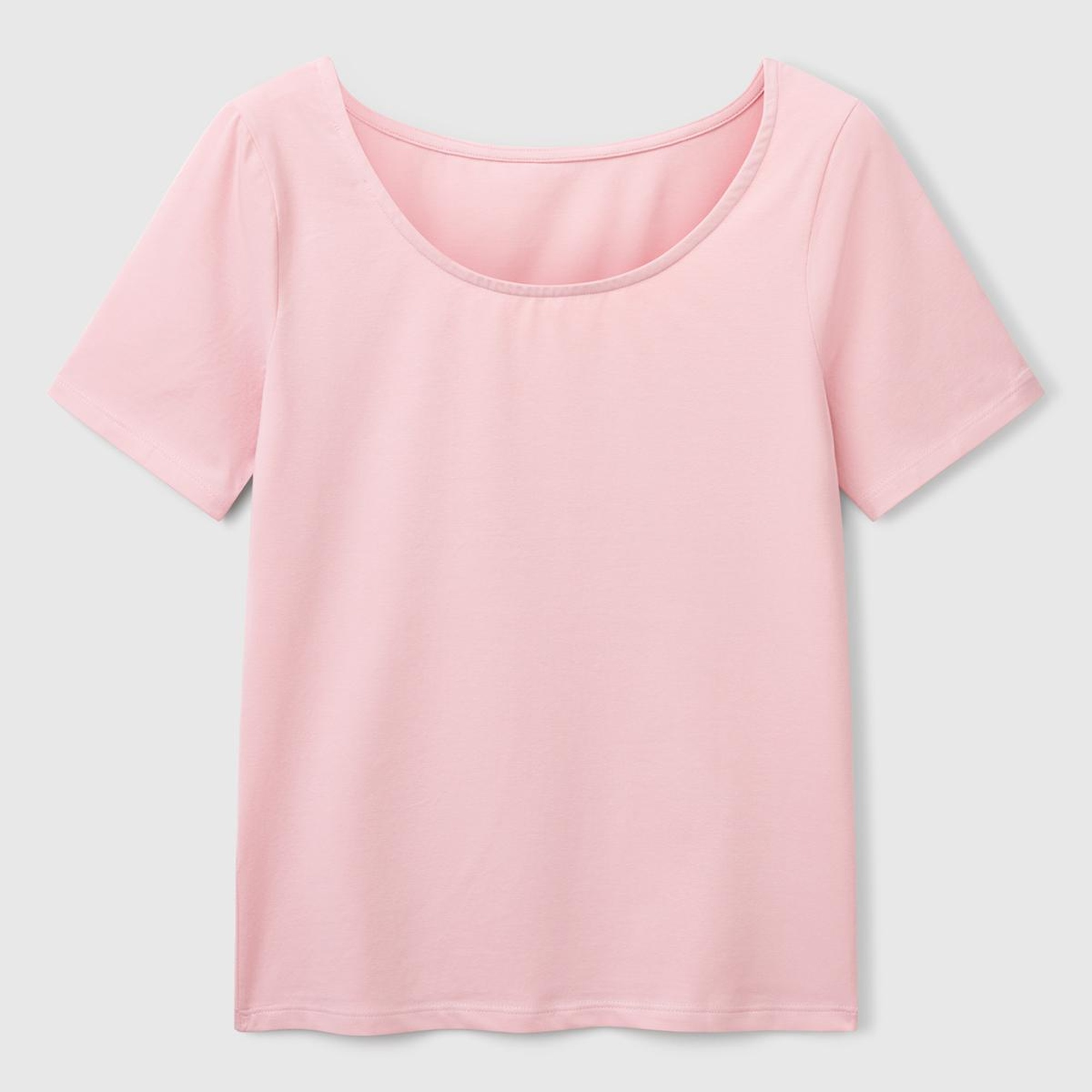 Kadın Pembe Pamuk Karışımlı Örme Slim Fit Geniş Yaka T-Shirt