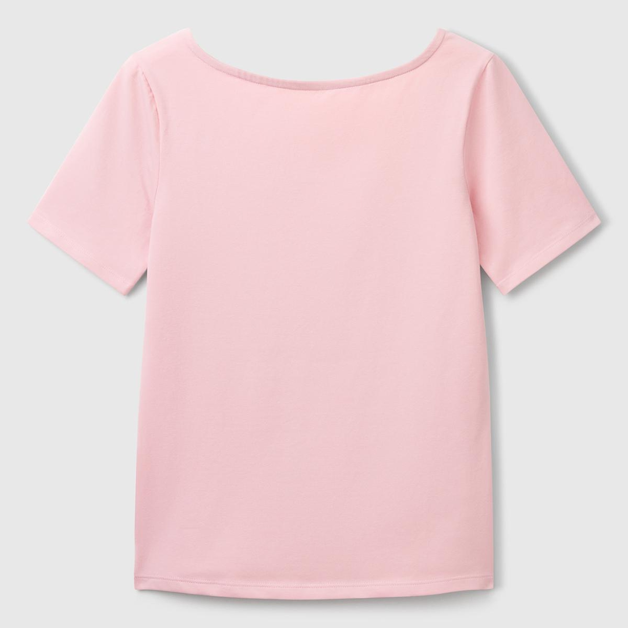 Kadın Pembe Pamuk Karışımlı Örme Slim Fit Geniş Yaka T-Shirt