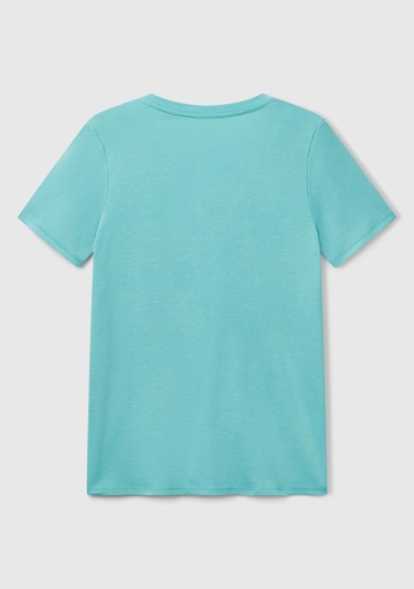  Kadın Buz Mavisi %100 Pamuk V Yaka Basic T-Shirt