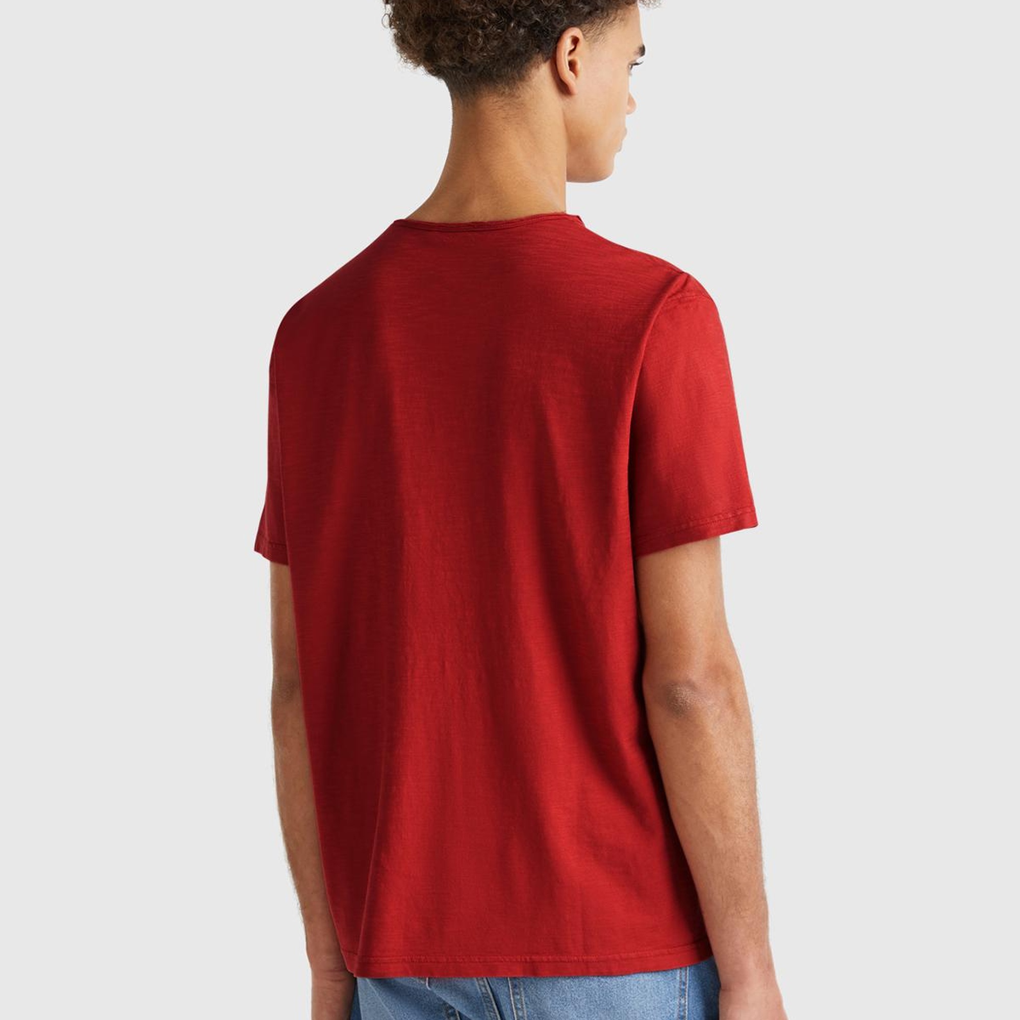 Erkek Bordo Bisiklet Yaka Slub T-shirt