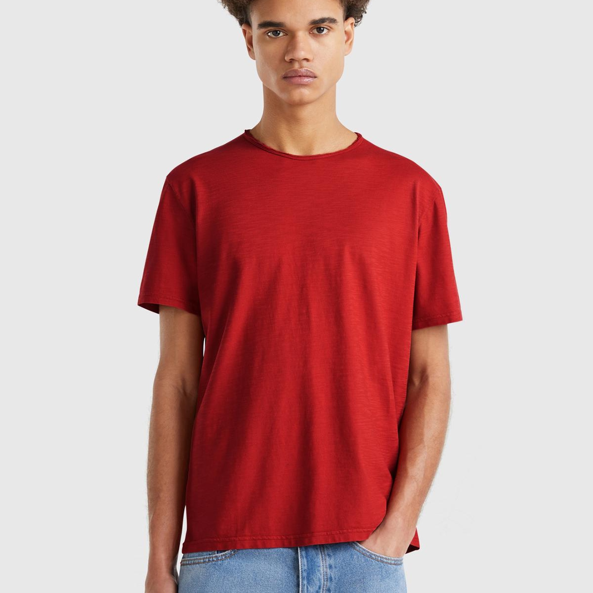 Erkek Bordo Bisiklet Yaka Slub T-shirt