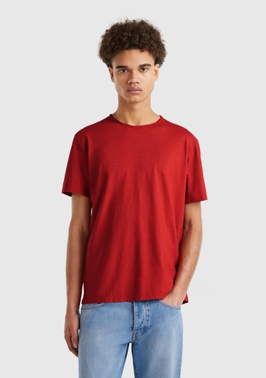  Erkek Bordo Bisiklet Yaka Slub T-shirt