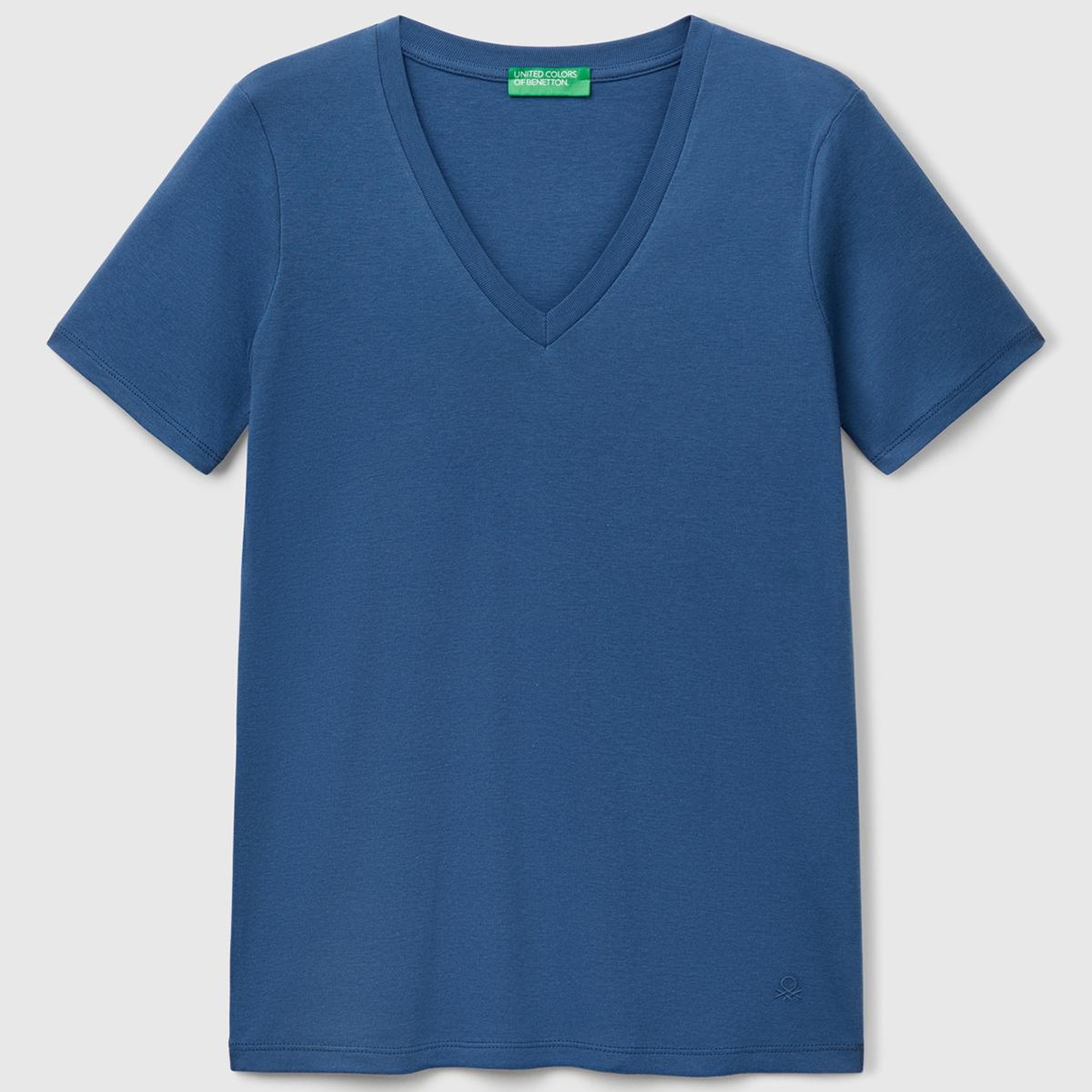 Kadın Denim %100 Pamuk V Yaka Basic T-Shirt