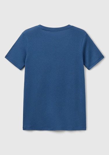  Kadın Denim %100 Pamuk V Yaka Basic T-Shirt