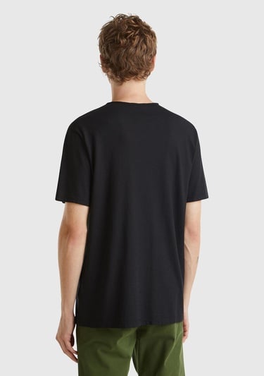  Erkek Siyah V Yaka Slub T-shirt