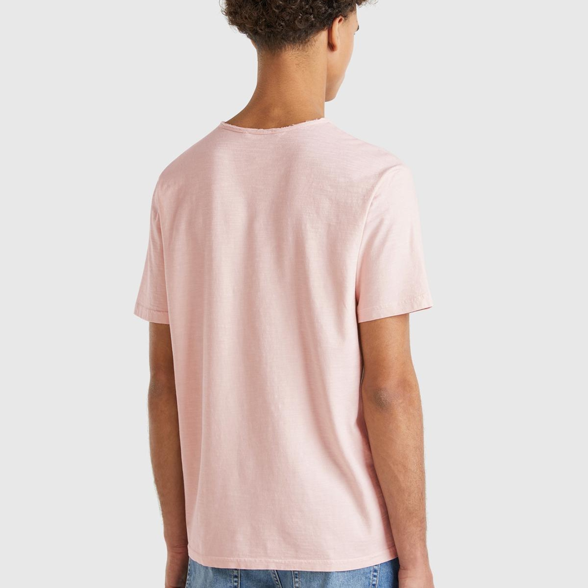 Erkek Pembe Bisiklet Yaka Slub T-shirt