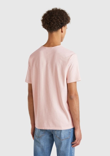  Erkek Pembe Bisiklet Yaka Slub T-shirt