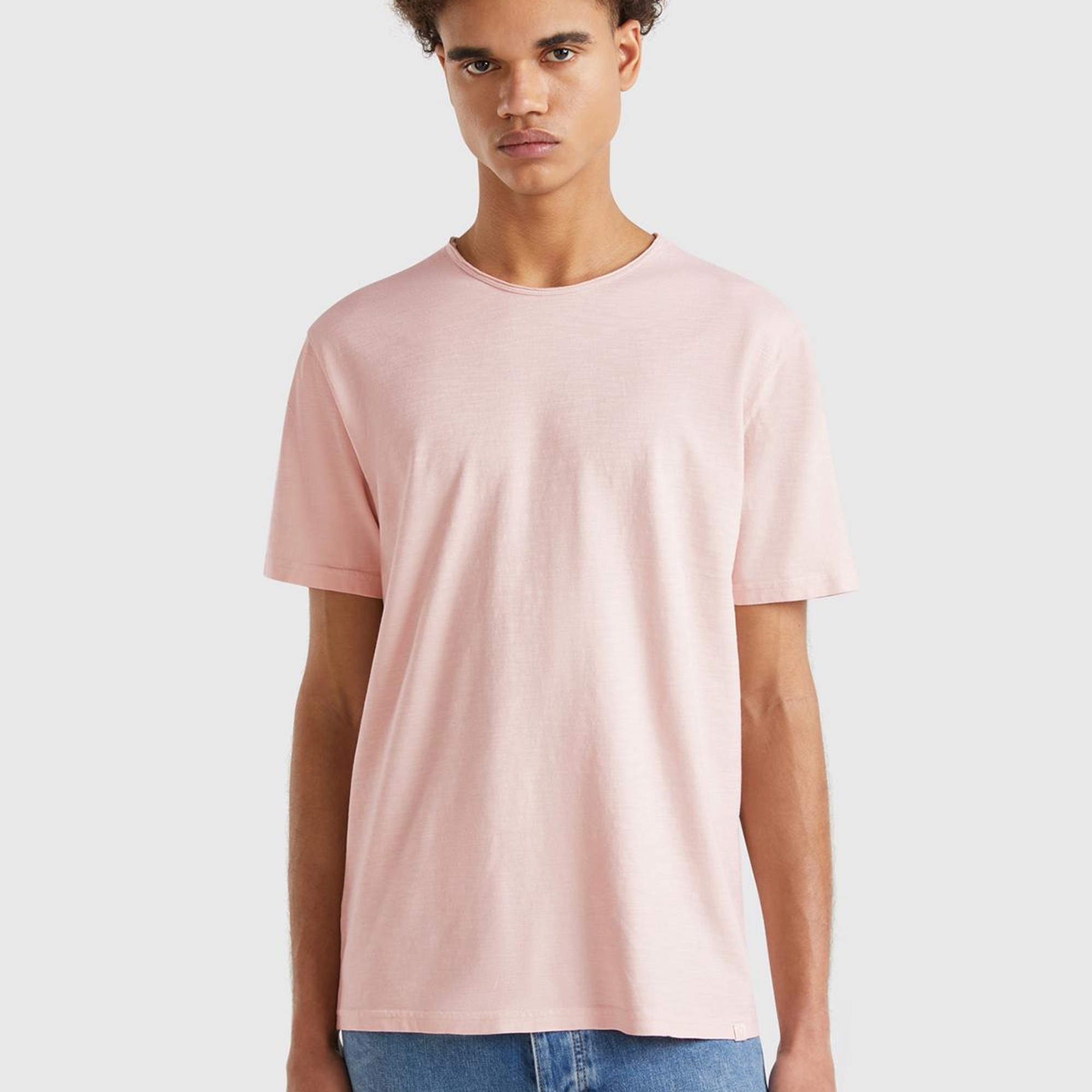 Erkek Pembe Bisiklet Yaka Slub T-shirt