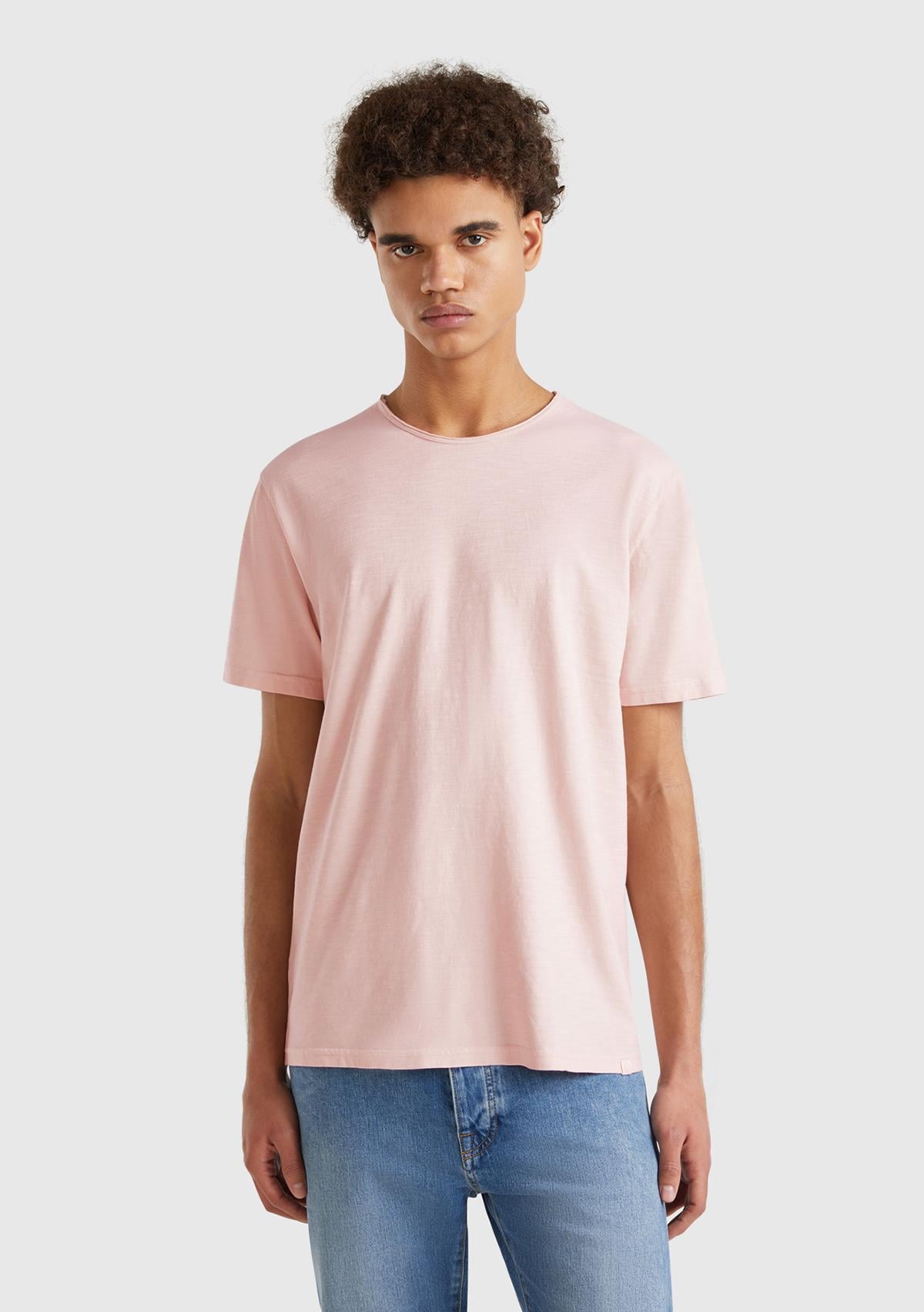  Erkek Pembe Bisiklet Yaka Slub T-shirt