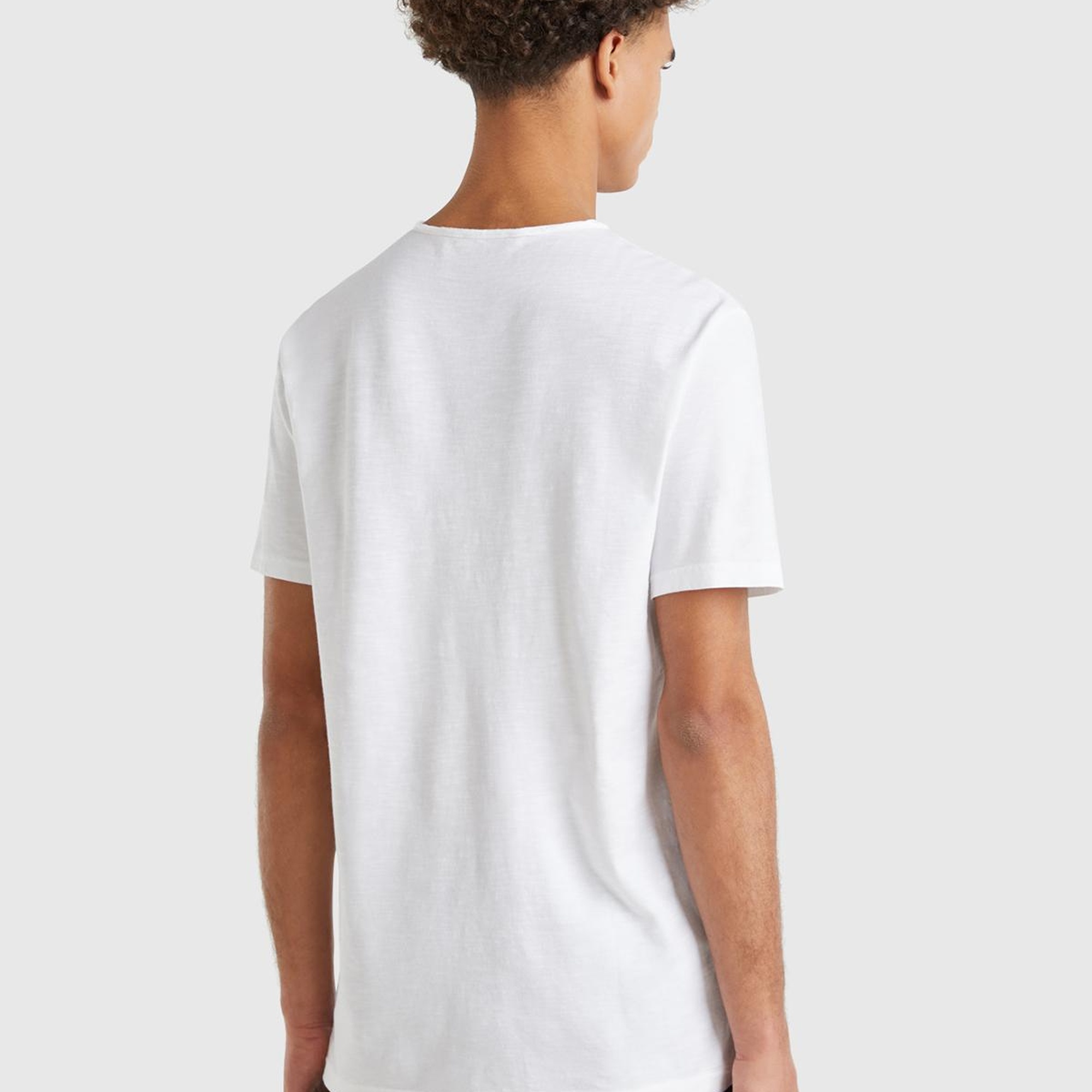 Erkek Beyaz V Yaka Slub T-shirt