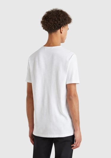  Erkek Beyaz V Yaka Slub T-shirt