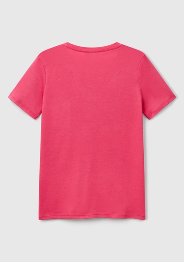  Kadın Fuşya %100 Pamuk V Yaka Basic T-Shirt